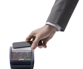 PNG file no background Businessman paying with his smartphone