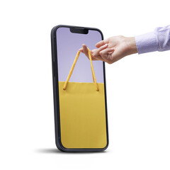 PNG file no background Online shopping app on smartphone