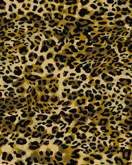 Fototapeta na wymiar Full seamless leopard cheetah texture animal skin pattern. Gold color textile fabric print. Suitable for fashion use. Vector illustration.