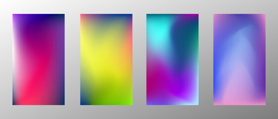 Fototapeta premium Abstract bright gradient background. Set of 4 backgrounds. Creative modern vector illustration. Holographic spectrum for coating.