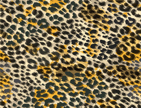 Full seamless leopard cheetah texture animal skin pattern. Gold color textile fabric print. Suitable for fashion use. Vector illustration.