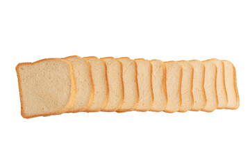 Delicious bread slices isolated on a white background, top view.