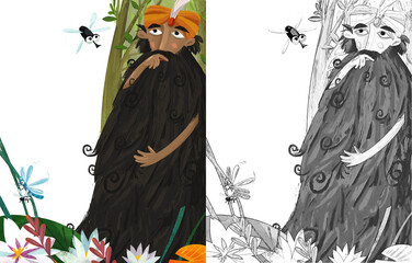 Fototapeta premium cartoon wise older man jinn thinking illustration