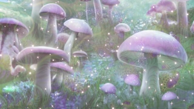 Forest Mushrooms with Fractals Illustration Animation