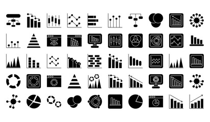 Chart And Diagram 50 Icons Set.Business graphs and charts icons.