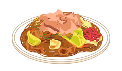 かつお節を乗せた焼きそば