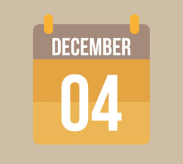 4 december calendar date. Calendar icon for december in orange. Vector for holidays, anniversaries and celebrations