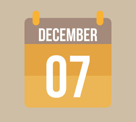 7 december calendar date. Calendar icon for december in orange. Vector for holidays, anniversaries and celebrations