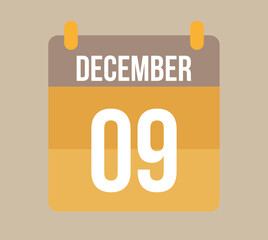 9 december calendar date. Calendar icon for december in orange. Vector for holidays, anniversaries and celebrations