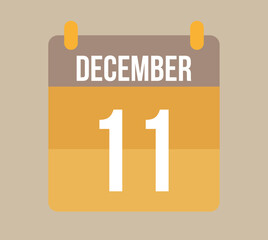 11 december calendar date. Calendar icon for december in orange. Vector for holidays, anniversaries and celebrations
