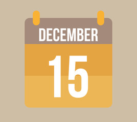 15 december calendar date. Calendar icon for december in orange. Vector for holidays, anniversaries and celebrations