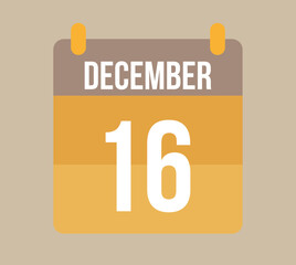 16 december calendar date. Calendar icon for december in orange. Vector for holidays, anniversaries and celebrations