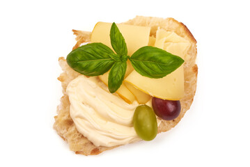 Cream cheese sandwich, italian cuisine, isolated on white background.