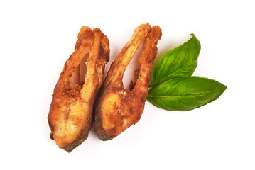 Fried fish steaks, isolated on white background.