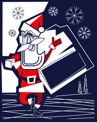 Cheerful Santa with a bag of gift .Vector illustration.