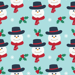 Christmas character cute snowman. Seamless pattern. Can be used for web page background fill, surface texture