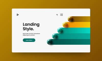 Geometric landing page vector design layout. Amazing 3D spheres poster template.