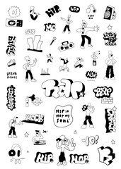 hip hop , rap music , street style - doodle set , hand drawn design element