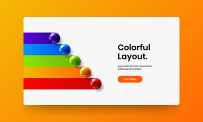 Multicolored realistic spheres flyer layout. Amazing website vector design template.