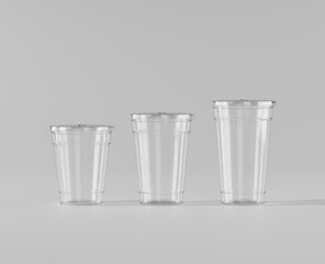 A realistic transparent disposable ice cup with, Transparent plastic cup mockup with lid, 3d rendering