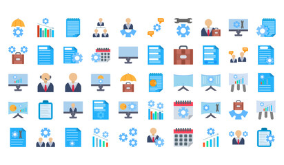 Business and management Flat icons set. Management icon collection. Vector illustrator