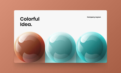 Clean 3D spheres website template. Premium placard design vector layout.
