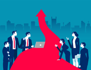 Fototapeta premium Business team with path to the success. Business goal and successful vector illustration