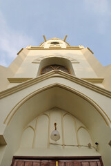 Bottom shot of the front of heritage church in Malang known as GPIB Immanuel