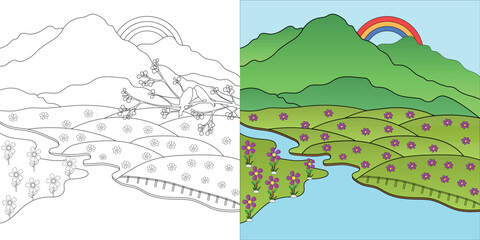 Fototapeta premium Coloring books Nature background illustration