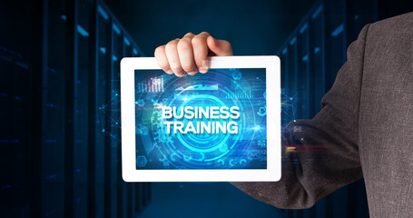 Person holding tablet, business concept