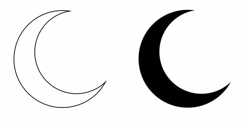 outline silhouette crescent moon icon set isolated on white background - obrazy, fototapety, plakaty
