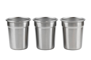 Steel shot glasses isolated on white background.