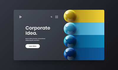 Trendy 3D spheres corporate cover layout. Original postcard vector design illustration.