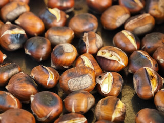 Oven roasted chestnuts on a grill