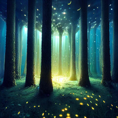 Fantasy deep forest, Luminous huge mushrooms