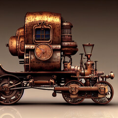Plakat Mechanical train full body. Steampunk style animal. 3d illustration