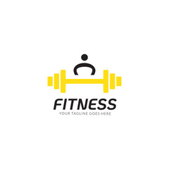 Fitness Gym logo design template with exercising athletic man and woman isolated on white, vector illustration