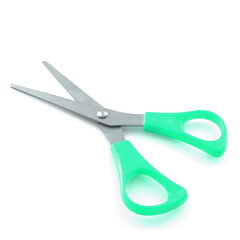 Aquamarine scissors isolated on a white background with shadows