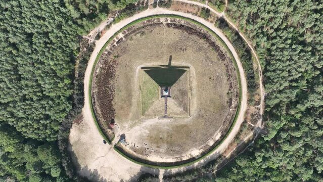 The Pyramid of Austerlitz, 36 metre high pyramid. Built in 1804 by Napoleon's soldiers on one of the highest points of the Utrecht Hill Ridge, in Woudenberg, the Netherlands. Aerial.