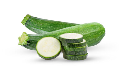 Zucchini with slice isolated on transparent png