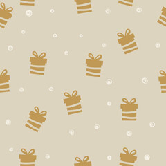Seamless New Year pattern with gifts for wrapping paper, fabrics and postcards. Vector illustration in a flat style.
