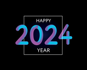 Happy new year 2024 future metaverse neon text neon with metal effect, numbers and futurism lines. Vector greeting card, banner, congratulation poster 3d illustration. Modern trendy electronic light