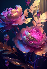 peony flowers transparent glowing vibrant neon like