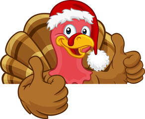 Turkey In Santa Hat Christmas Thanksgiving Cartoon