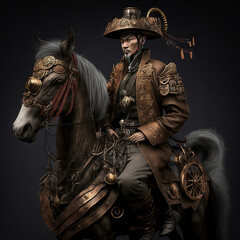 Obraz premium Qing dynasty man on metal warhorse, steampunk