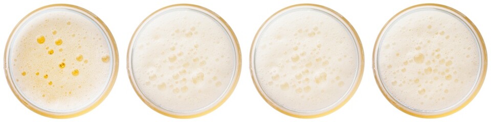 beer bubbles in Glass of light beer top view collection isolated on white, macro