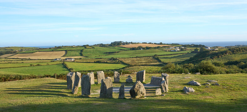 archaeological site of prehistoric stone circle of Drombeg, County Cork in southern Ireland
