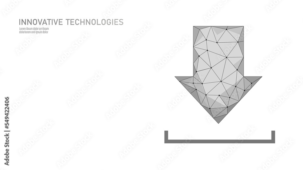 Poster download arrow low poly sign. triangle line symbol. mobile web online data storage download file. cl