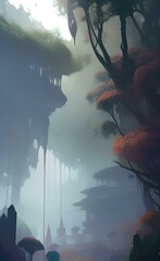 A beautiful fantasy landscape. Wallpaper. Colorful view. 