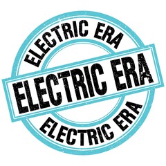 ELECTRIC ERA text on blue-black round stamp sign